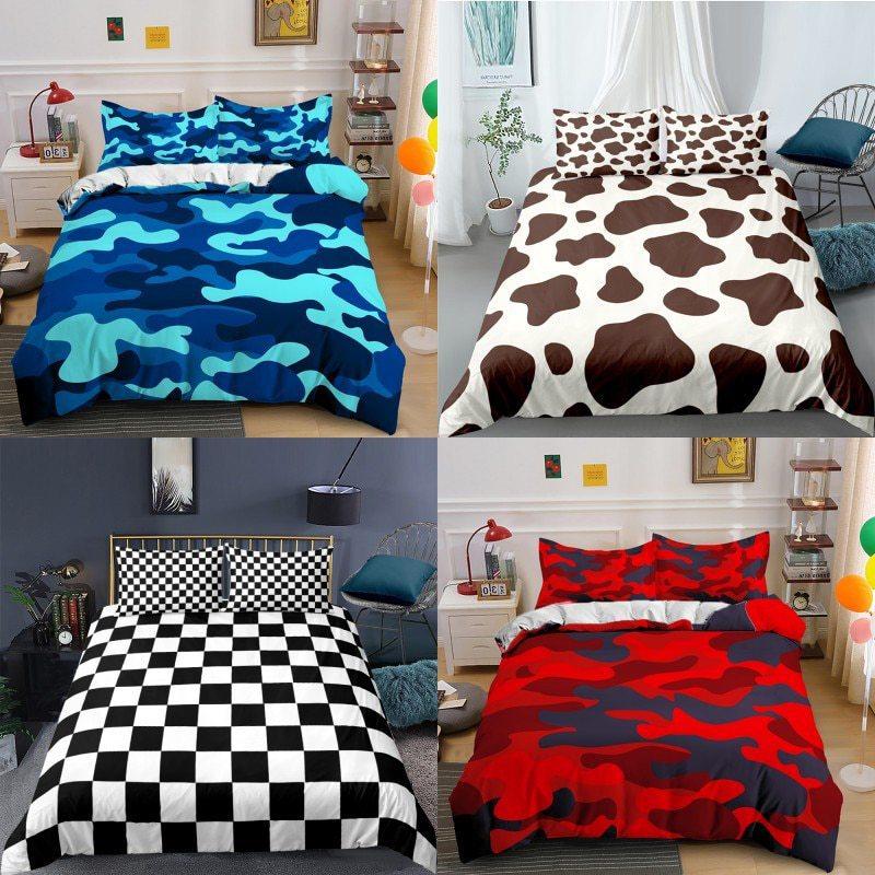 Fashion Camouflage Pattern Three-Piece Set Geometric Plaid Bed Sheet Quilt Cover Pillowcase Bedding Kit