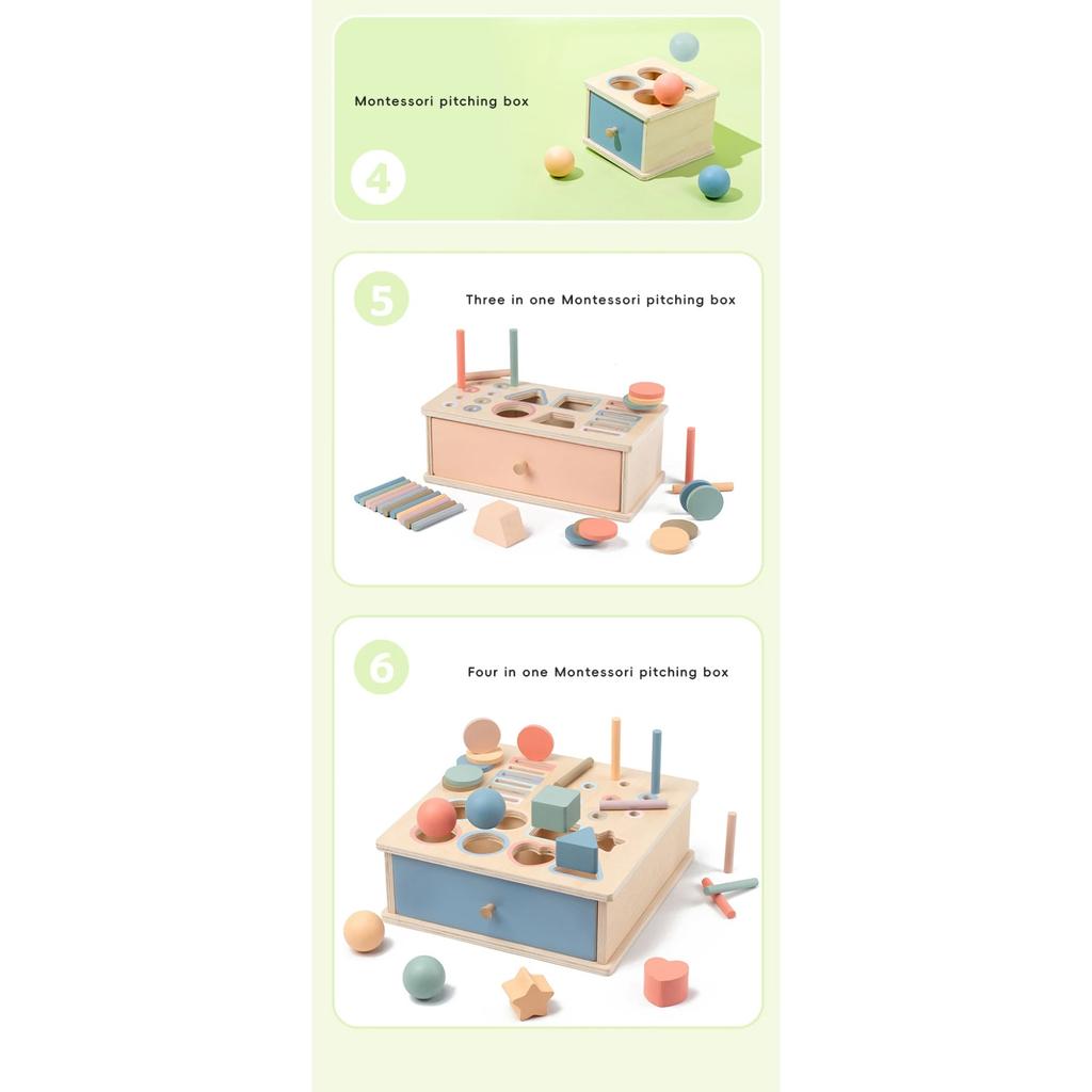 Montessori Object Permanent Box Wooden Toy Color Sorting Shape Matching Box Coins Ball Early Educational Toys Fine Motor Skill