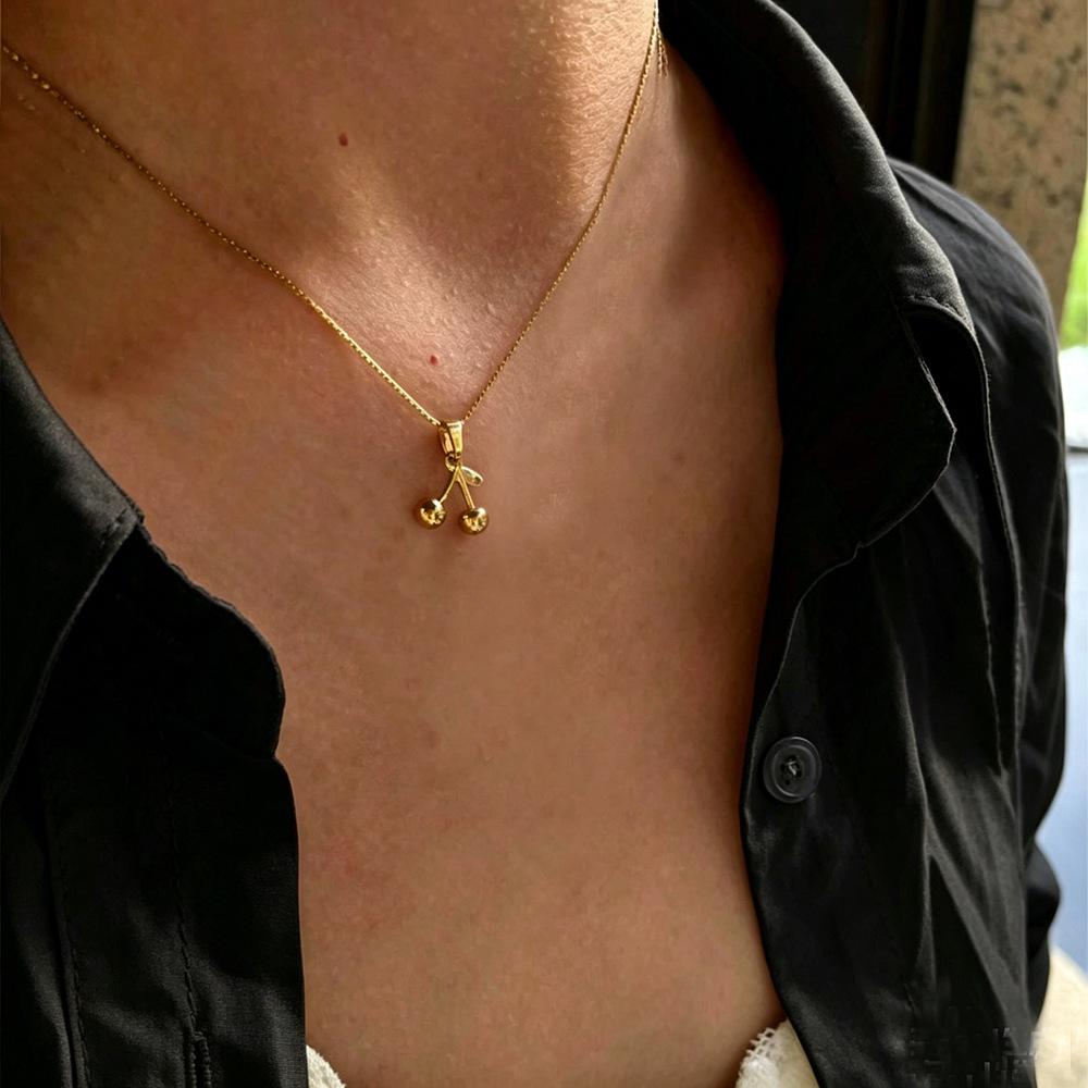 Chic Cherry Pendant Stainless Steel Necklace - Cute, Personalized, Versatile Fruit Design for Women