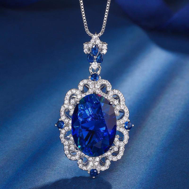 Jewelry Copper Bottom Gold-Plated Simulation Blue Spinel Set Creative Full Diamond Luxury Setting 13 * 18-8 * 12