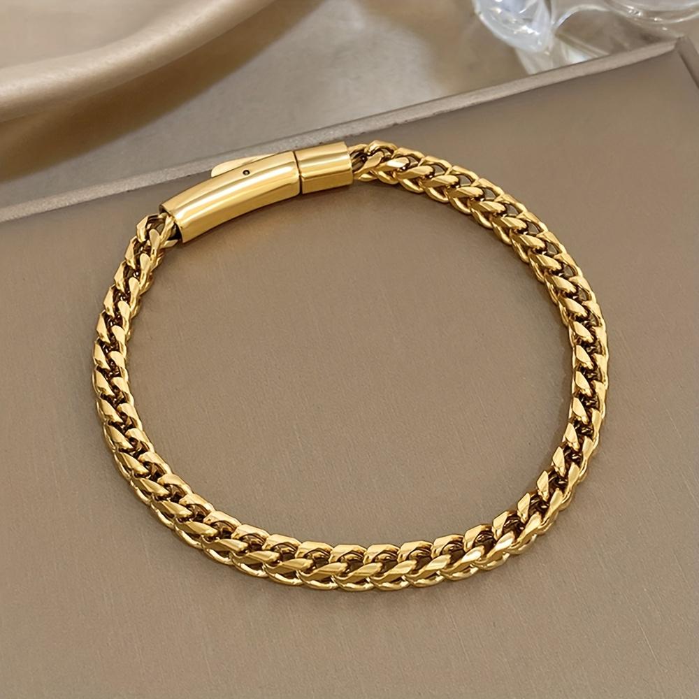 

1/2pcs Punk Chunky Stainless Steel Wheat Ears Thick Chain Bracelets | Round Tubes Buckle Bracelet Wrist Jewelry for Women Men Party Jewelry Gift золотистый