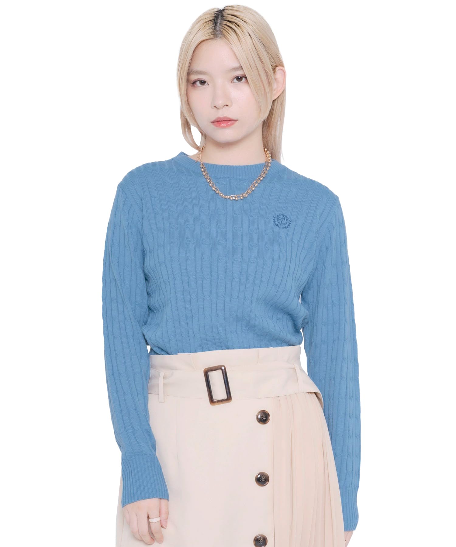 

Marie Claire Knit Long Logo Cable Crew Blue Women s Sweater, Sleeve, Embroidery, Knit, Knit, синий