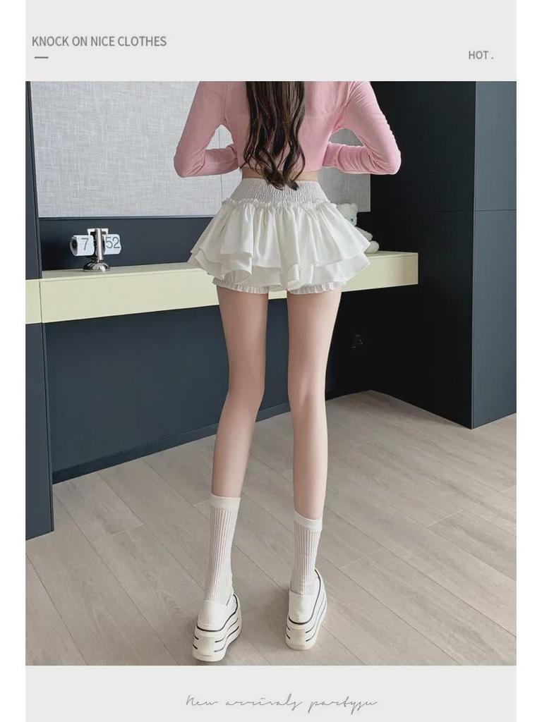 Damen Sommer Ballett-Stil Puffiger A-Linien Minirock mit Rüschendetails