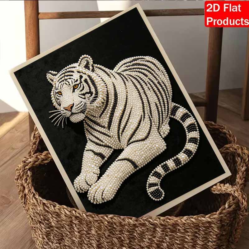 Majestic White Tiger Pearl Painting 5D DIY Pearl Gemstone Art Diamond Painting Kit for Adults/Beginners Gift Ideas Home Decor Wall Art Craft Sets