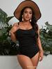 Women's Plus Size One-Piece Swimsuit - 2024 European & American Style, Solid Color, High-End Design