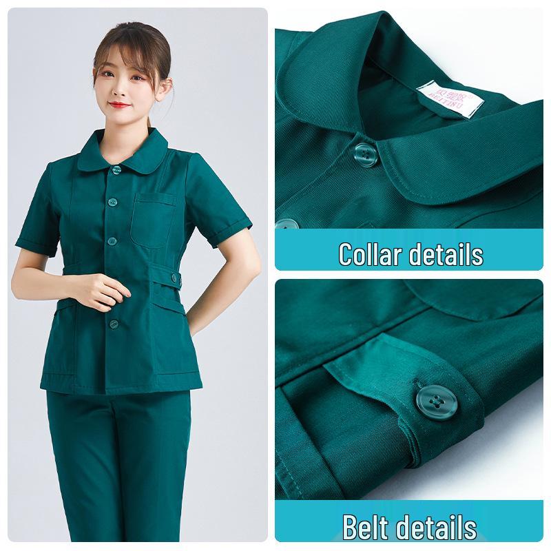 Women's Short Sleeve & Long Sleeve Dark Green Nurse Uniform Set