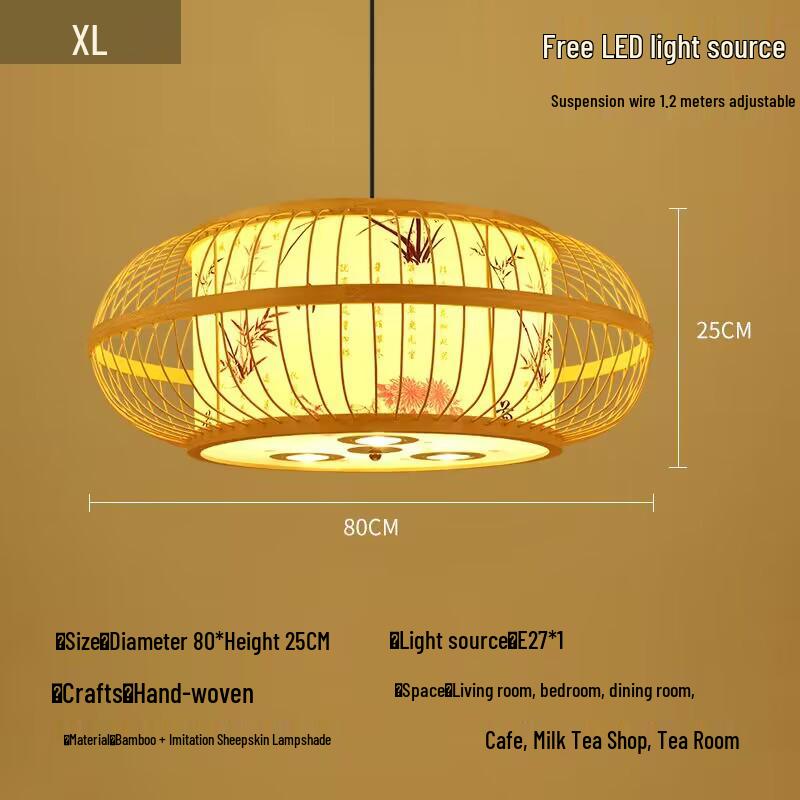 Retro Bamboo Pendant Lamp for Restaurants and Hotels - Chinese Style with Spotlight