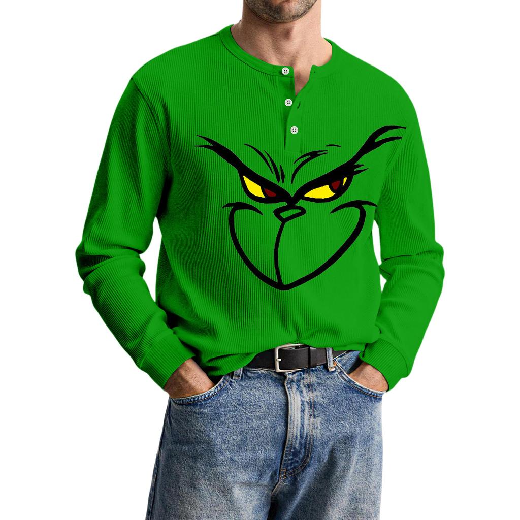 Men's Casual Knit Button-Up Long-Sleeve Shirt