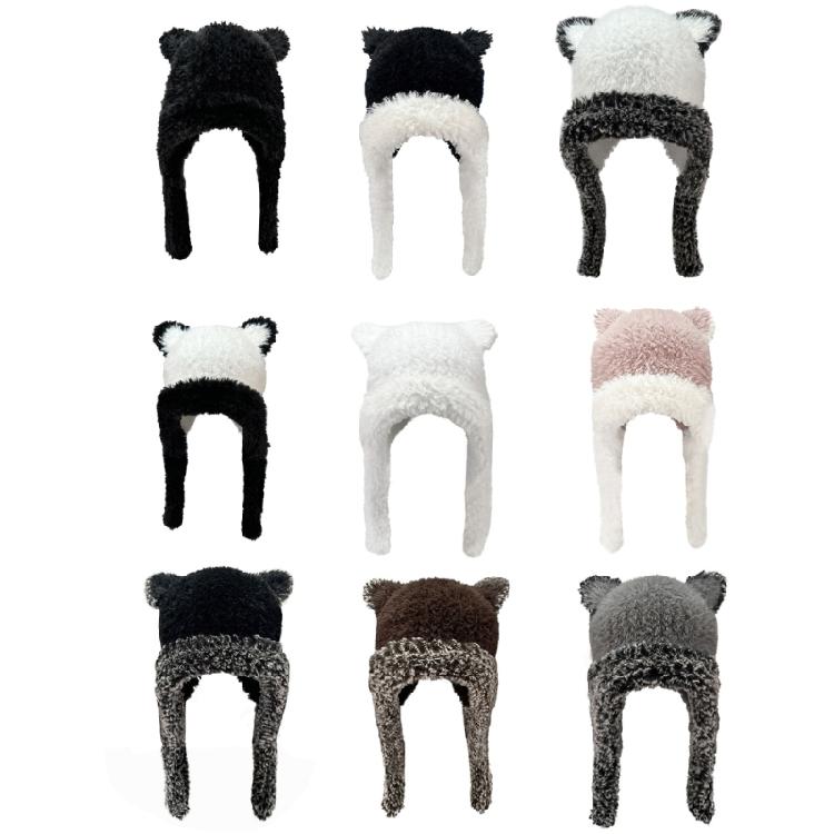 Thicken Windproof Beanie Plush Cute Bear Ear Shape Trapper Hat for Adult Teens