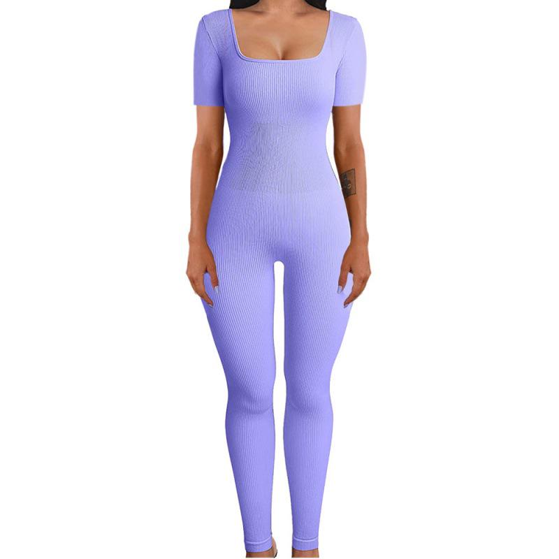 European and American Women’s Ribbed Square Neck Slimming Jumpsuit – New Autumn/Winter Collection
