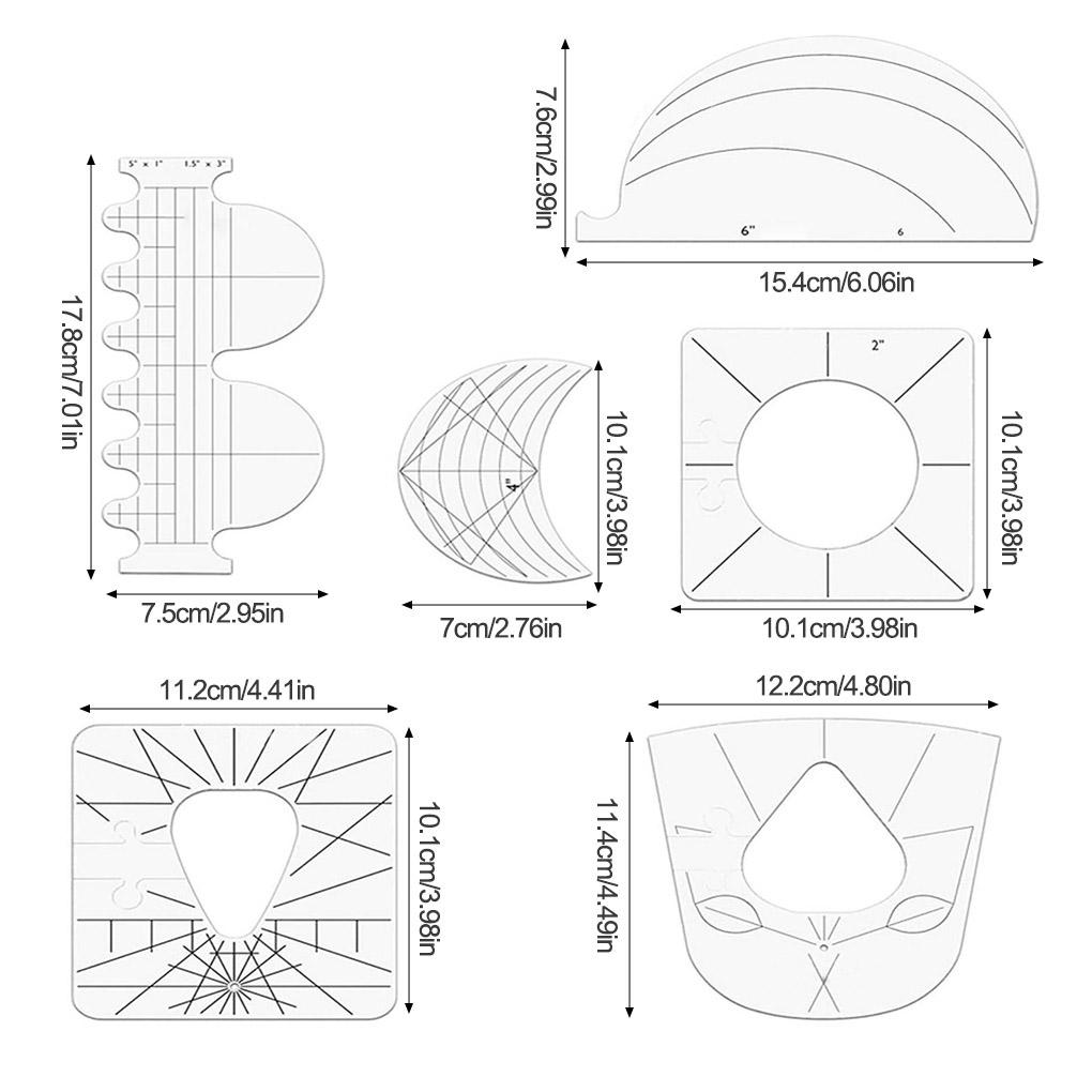 6pcs Quilting Rulers Acrylic DIY Template Gauges Sewing Machine Fabric