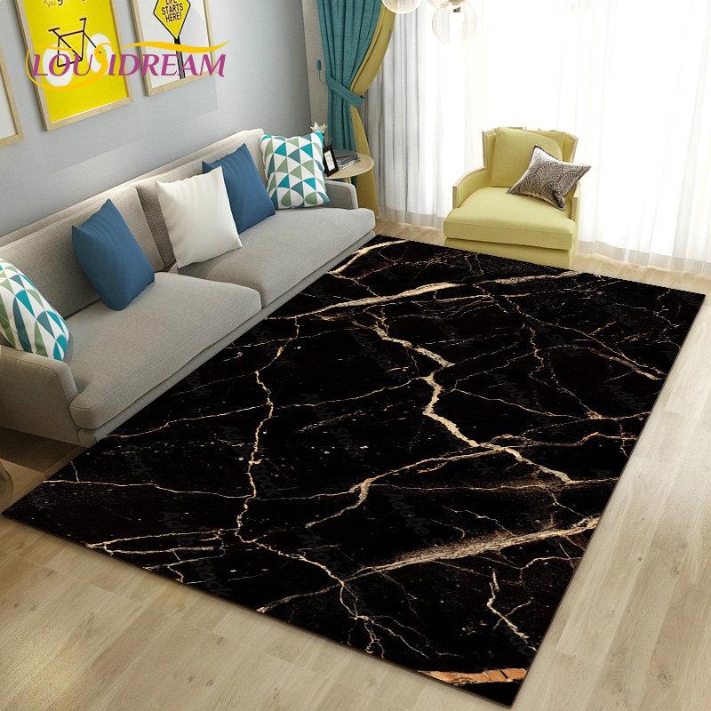 Nordic Black Gold Blue Marble Area Rug Large,Carpet Rug for Living Room Bedroom Sofa Doormat Decoration,kids Non-slip Floor Mat