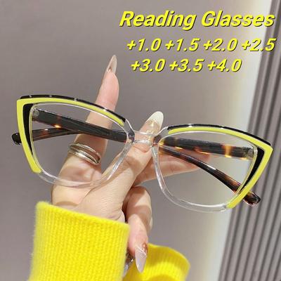 New Fashionable Personalized Cat Eye Women's Presbyopia Glasses Retro Neutral Color Blocked Anti Blue Light Presbyopia Glasses