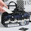 Breathable Plaid Polka Dot Lace Pencil Case Large Capacity Multi Compartment Clear Itabag for Student School Supplies