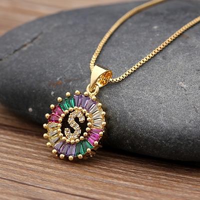 Nidin Hot Sale Initial Multicolor Zircon Necklace Charm Letter Necklace Name Jewelry For Women Men Accessories Party Gift