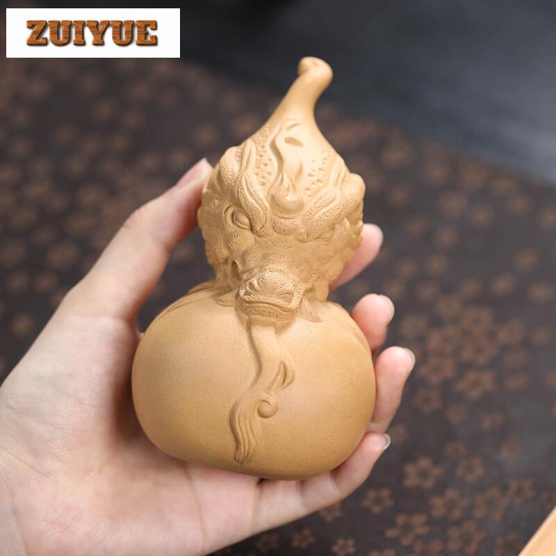 Exquisite Purple Clay Divine Dragon Gourd Tea Pet Handmade Sculpture Crafts Lucky Model Tea Figurine Tea Ceremony Teaware Crafts