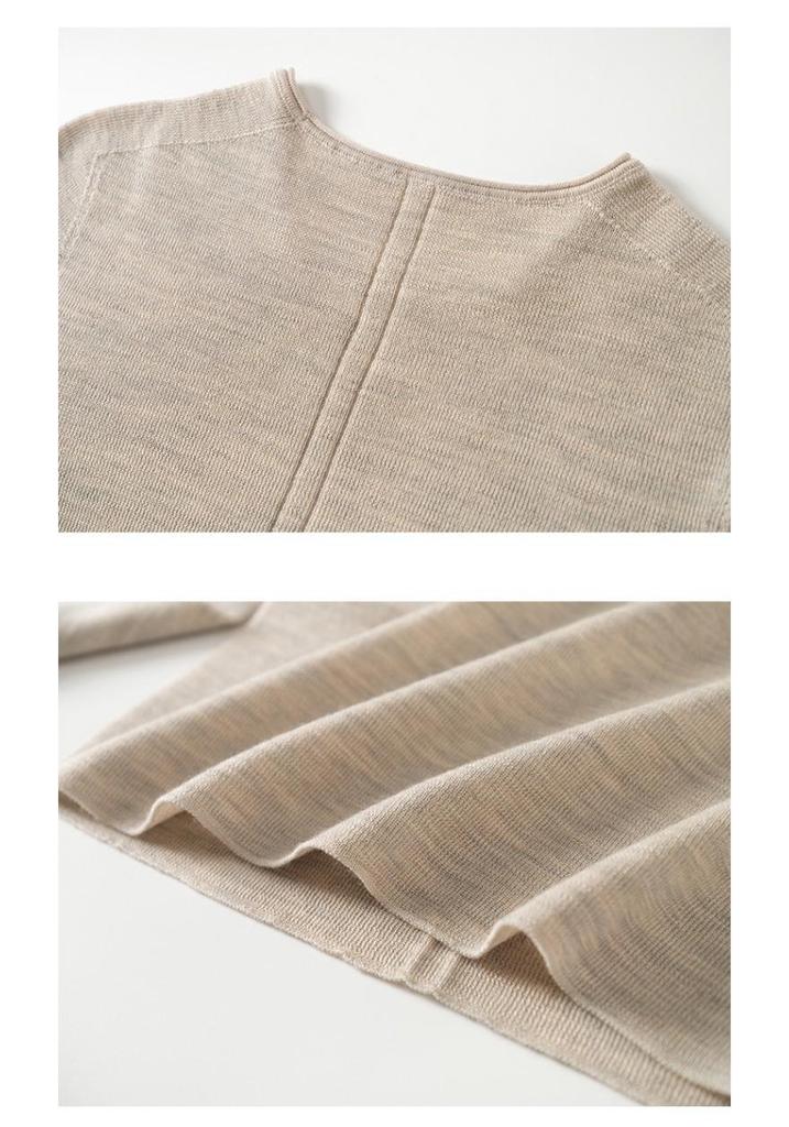Women's Merino Wool One-Piece Knit Top with Rolled Hem - 2026 Spring/Autumn Collection