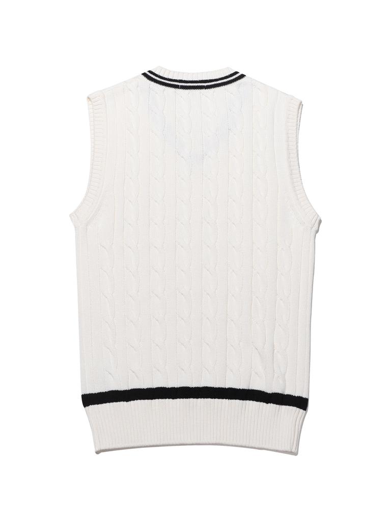 20Th Hole Cable Contrast V-Neck Knit Vest [Ivory Black]