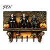 Halloween Party Atmosphere Decor Key Holder, Wooden Lady Ghost Holder with 4 Hooks, Wall Themed Art Mounted Spooky Rack Organizer for Entryway Hallway