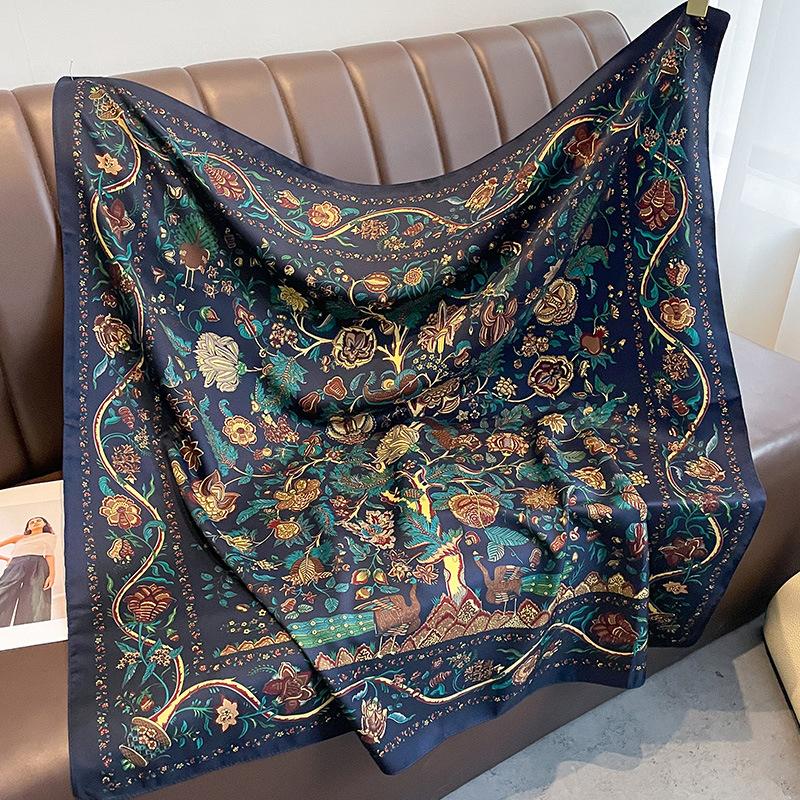 90*90cm Square Scarf Twill Silk Women Head Shawls Tree Designer Hijab Wraps Luxury Print Neck Scarves Bandana Luxury Handband
