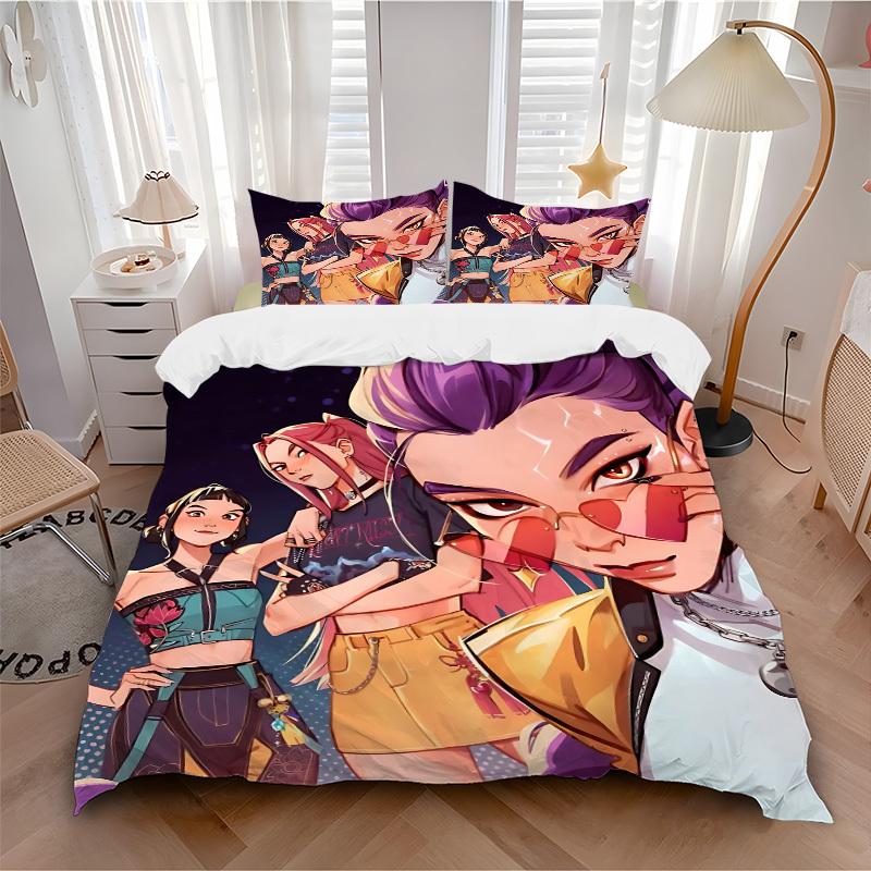 

3pcs bedding set K-Pop Demon Hunters Includes 1 Comforter+2 Pillowcases, Without Pillow Inserts, Soft Comfortable, Lightweight Breathable,192 135x200cm