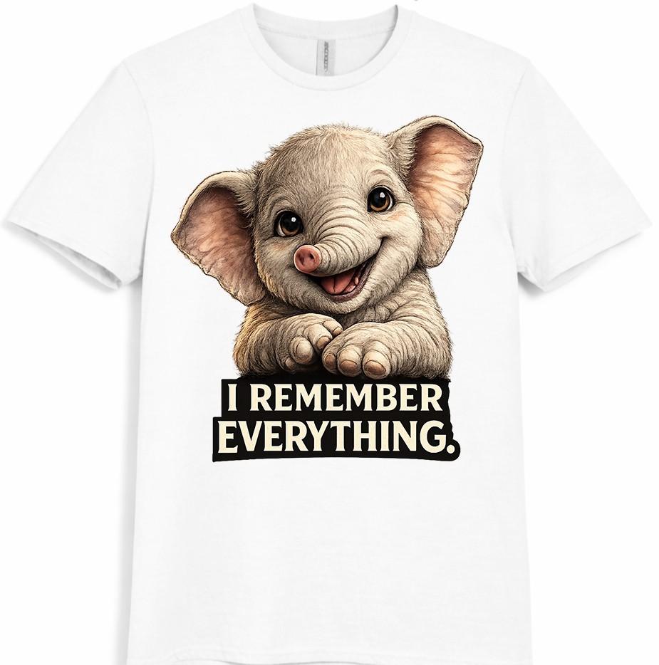 Elephant T Shirt I Remember Everything Cute Funny Baby Animal Graphic Tee