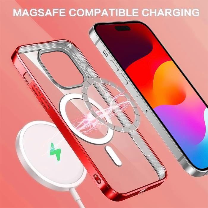 Coque de protection - MARQUE - iPhone 15 - Antichoc - Compatible chargeurs sans fil - Rouge brillant