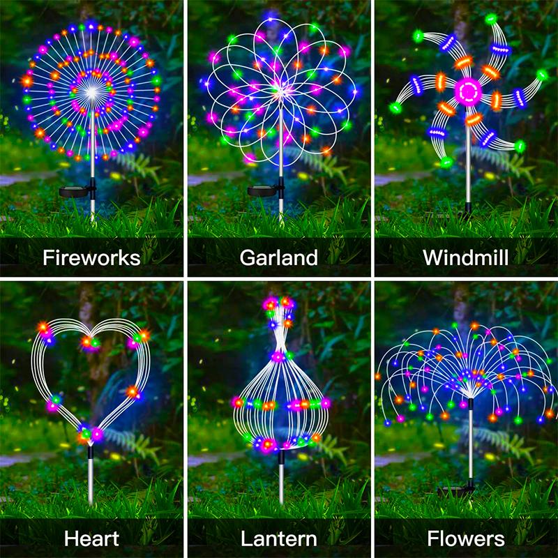 8PCS LED Solar Firework Lamp Outdoor Garden Decor Pathway Fairy Lights Waterproof Christmas Yard Balcony Patio Lawn Solar Light