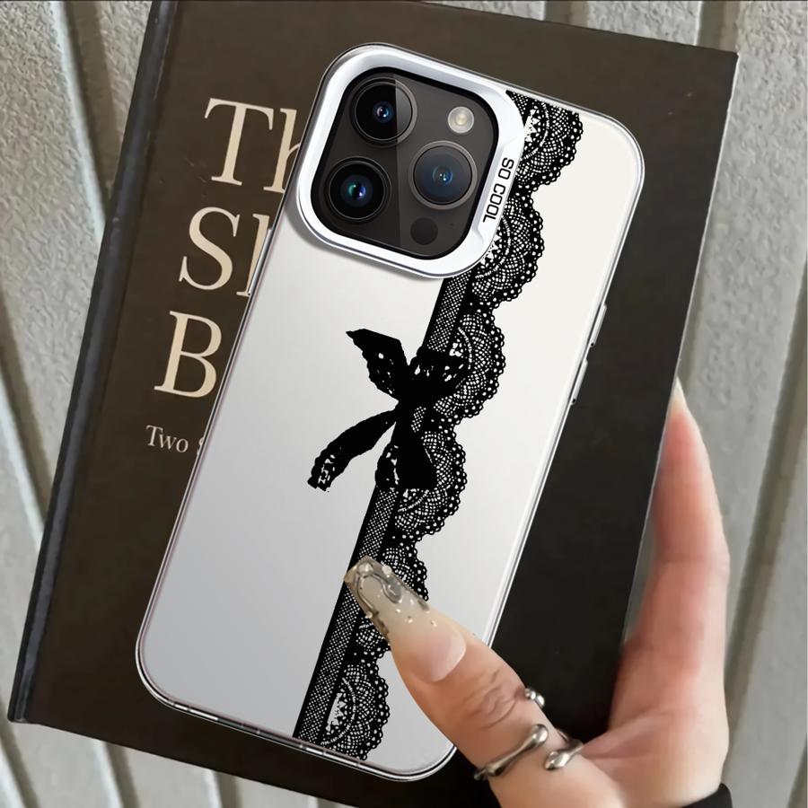 Back Phone Cover Case for iPhone 17 Pro Max XS 16 12 15 Plus 13 Pro 11 14 XR Air Retro Black Lace