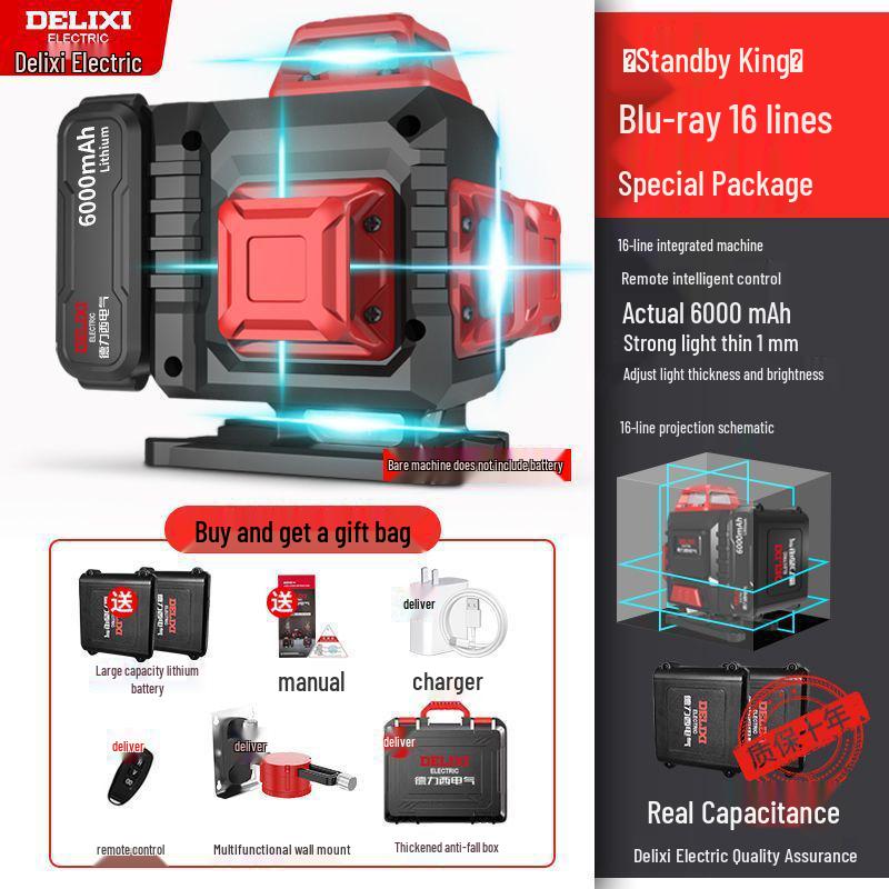DELIXI Green Laser Level - 12 Lines, High Precision, Wall and Floor Mount, with Blue Light for Outdoor Use