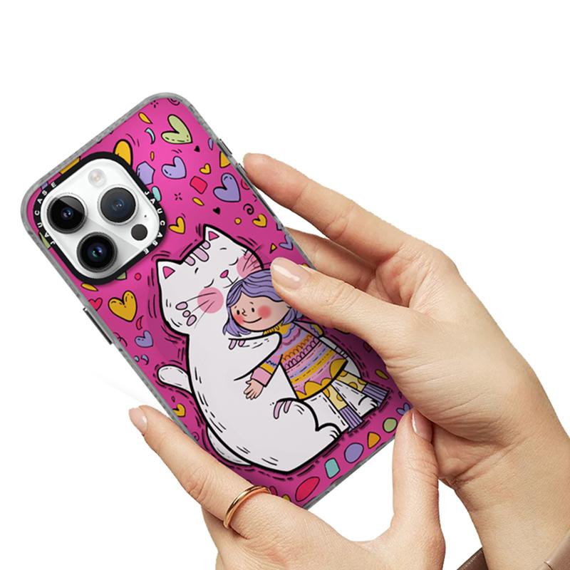 JAUCASE For iPhone 15 Pro Case Compatible with MagSafe PC+TPU Phone Cover Cartoon Cat