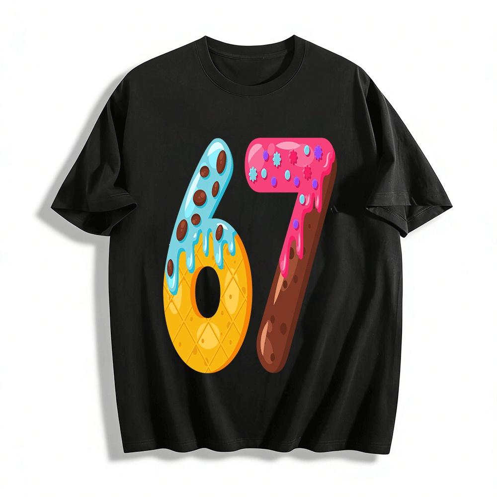 Fun Number 67 Donut Print Casual Top For Adults And Kids Pure cotton T-shirt XXS