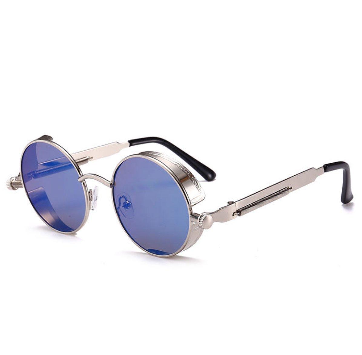 Round Designer Fashion UV Stylish Sunglasses [FREESE] Sunglasses, Eyeglasses, Protection, Men s (Cobalt/Silver)