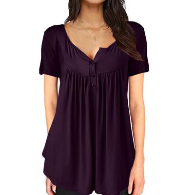 Women's Multi-Color V-Neck Button Blouse - Loose Short-Sleeve Casual Tunic Top