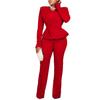 Autumn/Winter OL Ruffled V-Neck Top & Pants European-American Two-Piece Suit