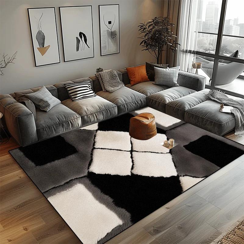 Modern Black White Geometric Carpet for Living Room Large Area Decoration Home Rugs for Bedroom Soft Non-slip Lounge Sofa Mat