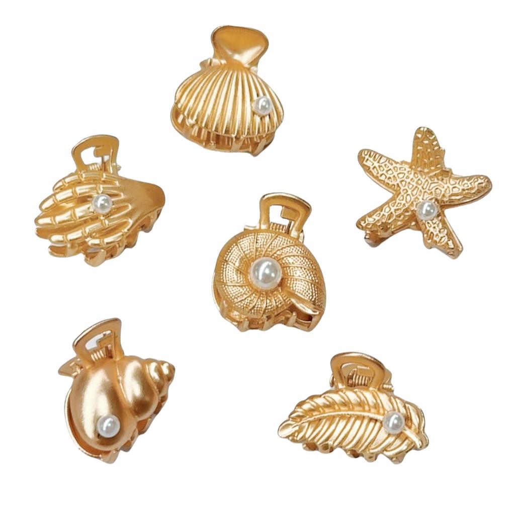 Seashell and Pearl Top Clamp Hair Accessory Graceful Shell Hair Clip with Pearls Detailing Beautiful Hair Clamp