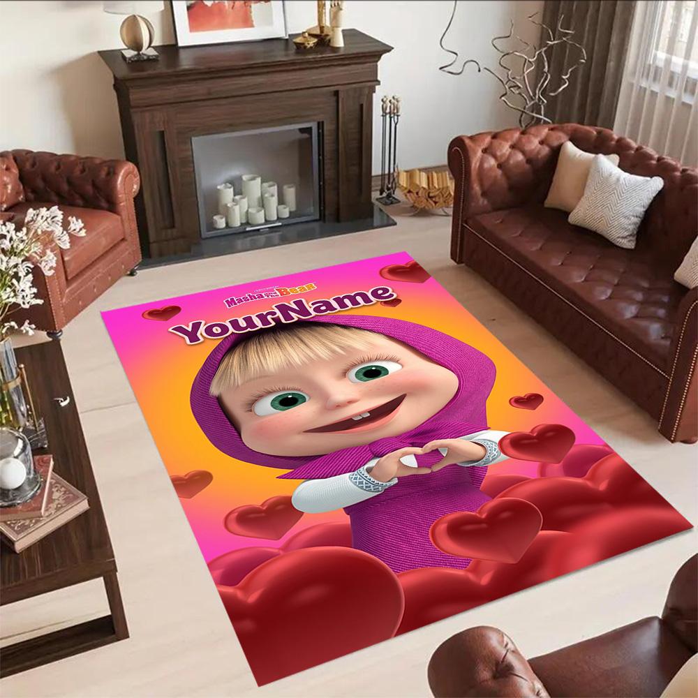 Masha Bear Customize Your Name Floor Mat Design for Study Room Dining Room Kitchen Entryway Antislip Carpet Decorate Offices