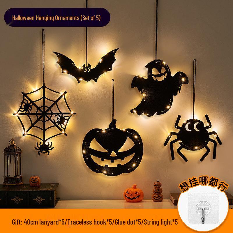 Halloween Hanging Pumpkin Lanterns with String Lights - Festive Scene Décor & Luminous Props