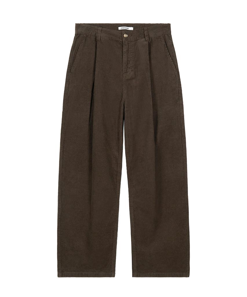 EXCONTAINER One-Pleat Wide Corduroy Pants (Brown)