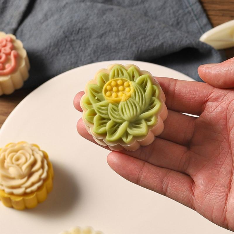 Hand-Pressure Moon Cake Mold Flower Shape Cookie Stamps Moon Cake Maker MidAutumn Festival DIY Cookie Pastry Tool