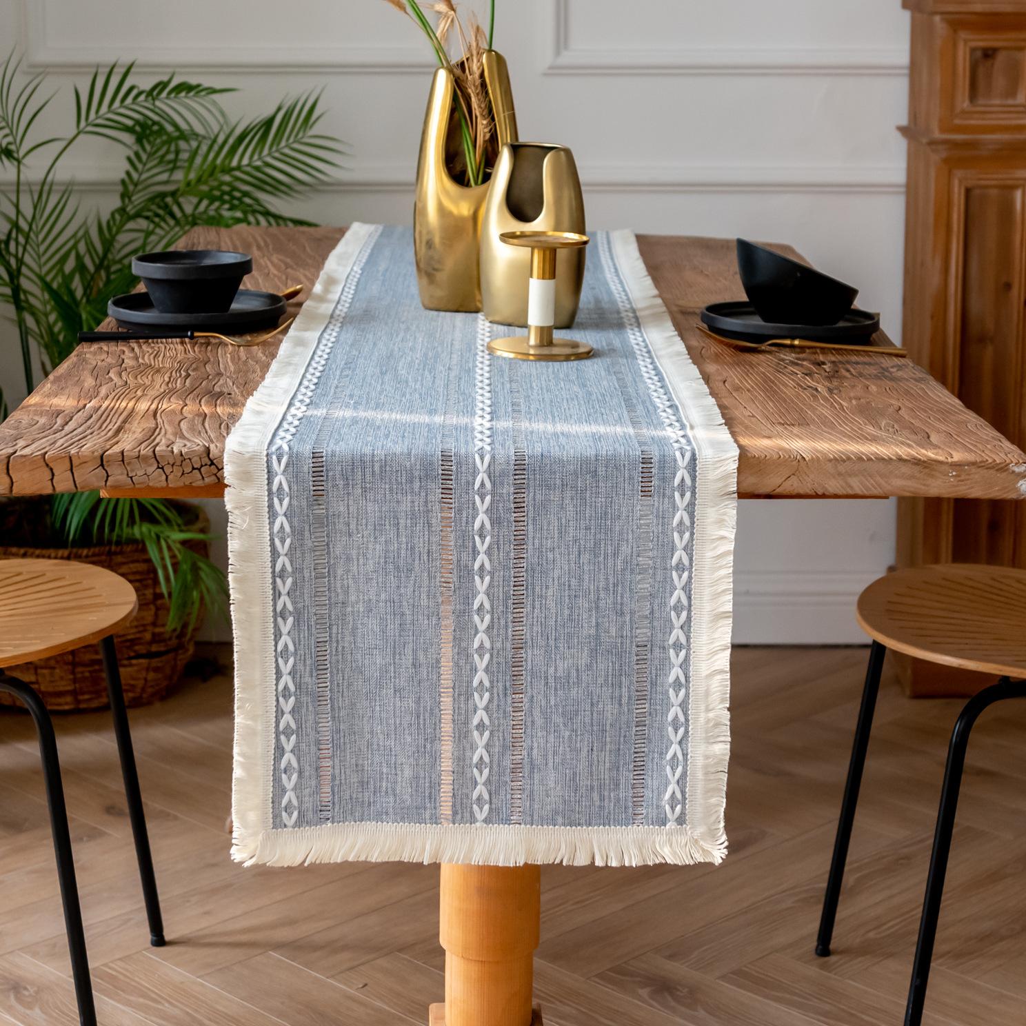 Boho Table Runner Rustic Farmhouse Cotton Linen Table Runners with Tassels For Dining Kitchen  Holiday Party and Wedding Decor