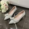 Fashion Women's Fashion Chunky Shoes Spring New Pointy Shallow Mouth Butterfly Knot Sequin Non-slip Low-top Shoes
