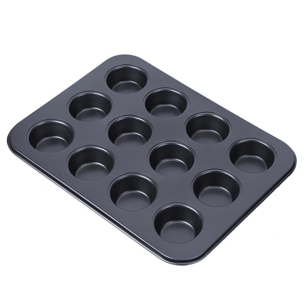 12 cești tigaie pentru brioșe tigăi pentru prăjituri, forma rotundă antiaderentă pentru prăjituri, bucătărie de acasă, gătire, instrumente de gătit DIY(Negru )