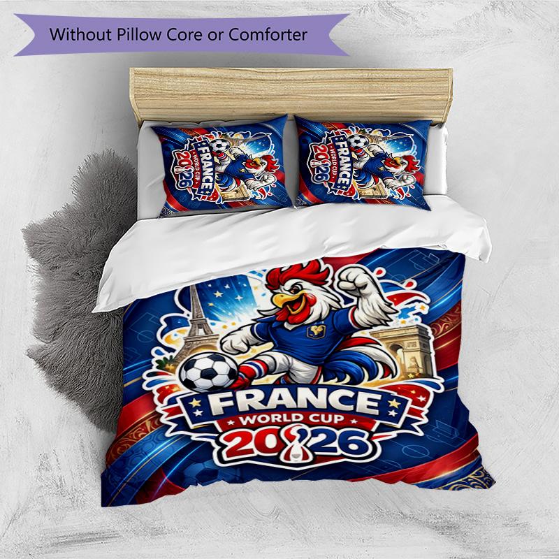 Set Biancheria da Letto Stampata France Football 3 Pezzi Set Copriletto Accogliente Traspirante come Regalo per Inaugurazione Casa Vacanze