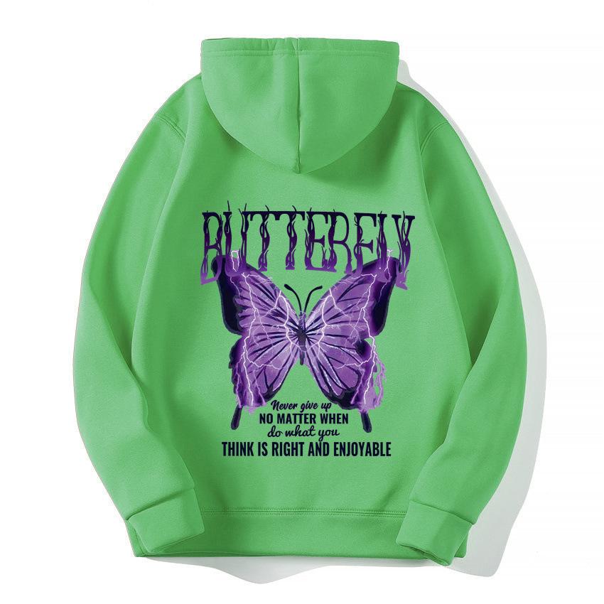 2025 European and American new letter fashion multi-color butterfly casual hooded fleece sweater
