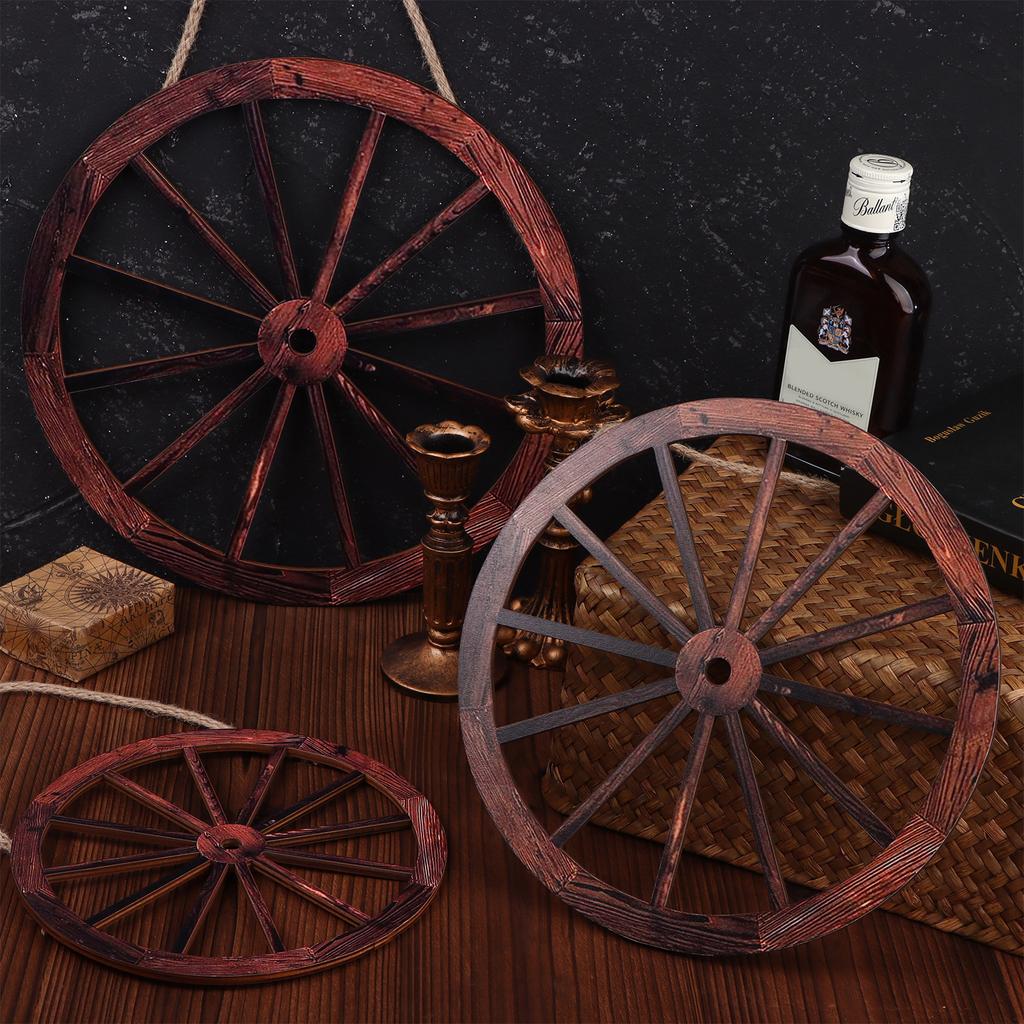 3 ks Dřevěná kola od vozu Dekor 12/10/8 Palců Westernová Nástěnná Dekorace Vintage Styl Selský Rustikální Kola od Vozu