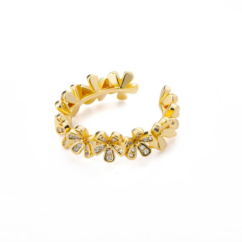 Ladies Flower Open Rings For Women Stainless Steel Cubic Zircon Flower Open Adjustable Ring Jewelry Students Girl Gift