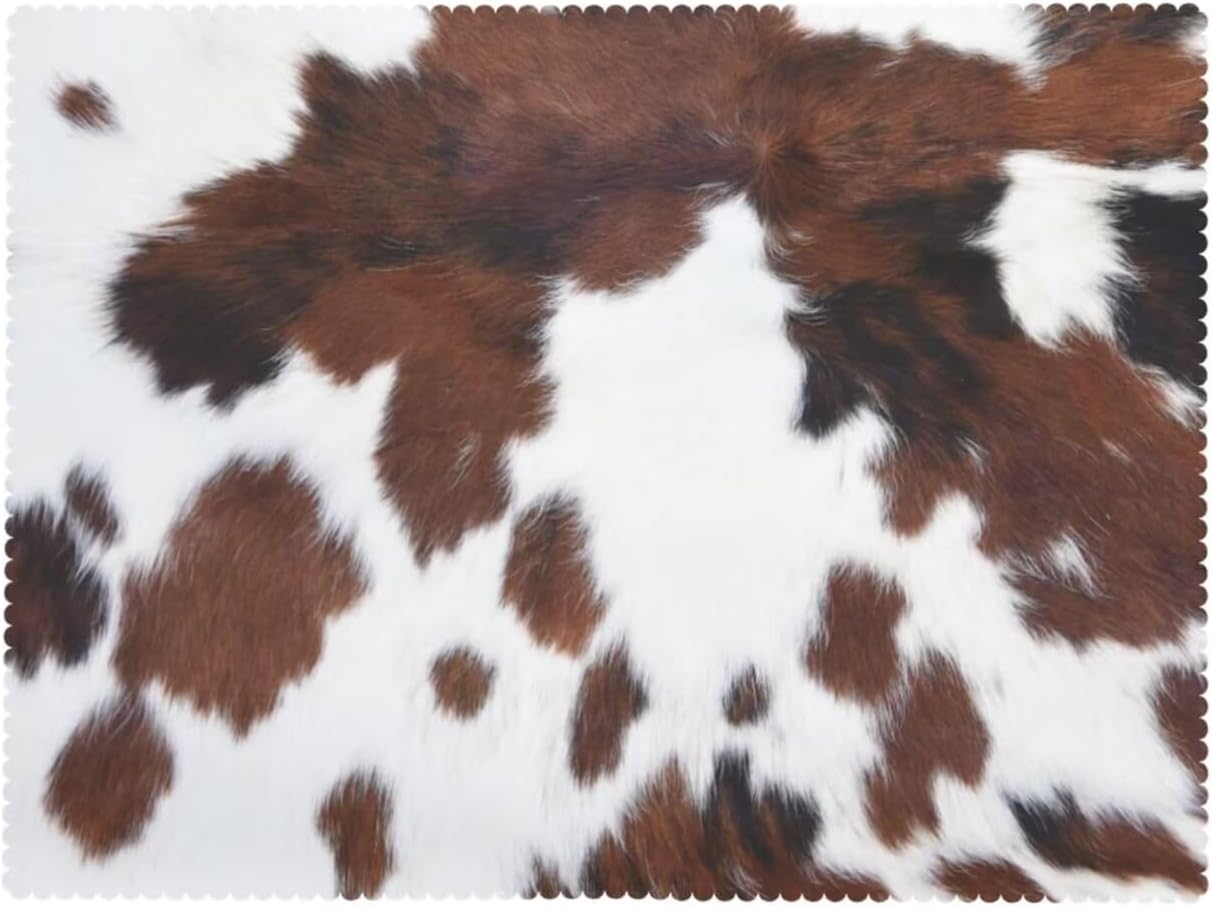 Bruin Witte Koeienprint Tafelkleed, Rustiek Boerderij Stijl Tafelkleed met Stippen Dieren Thema Wasbare Tafelhoes voor Keuken 100x160cm