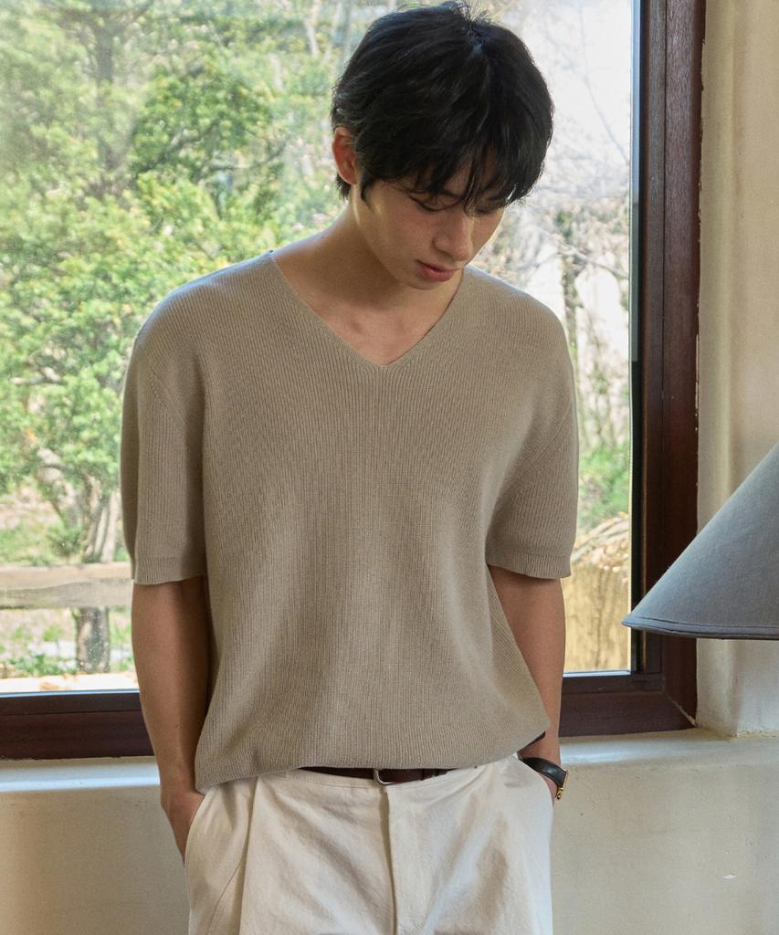Wednesday Oasis Washable Every V-Neck Half Knit_Beige(Wc26Kn49)